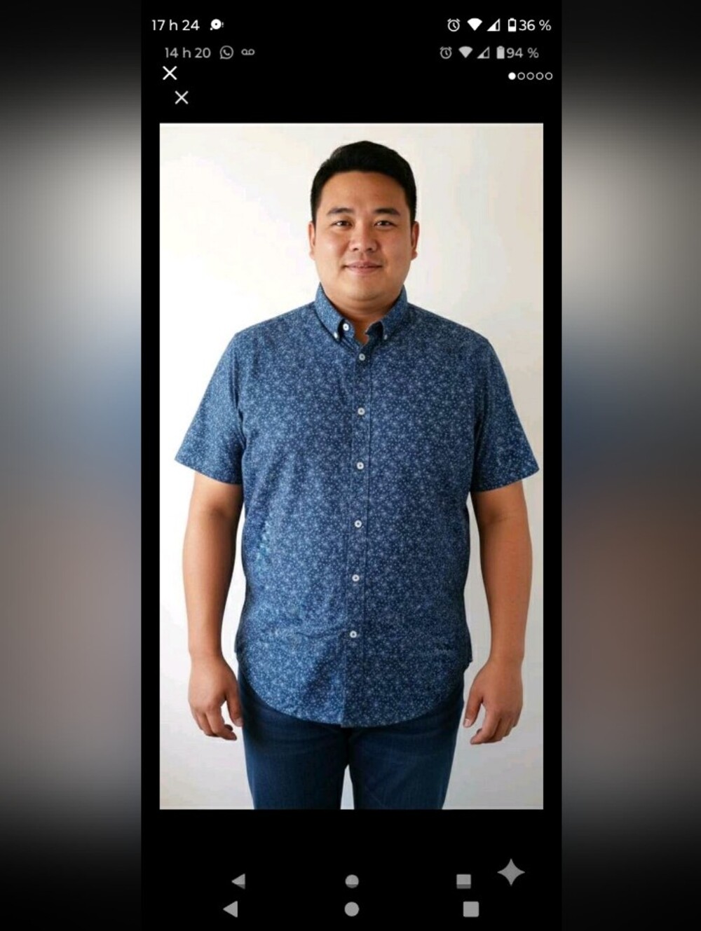 Large  Short-Sleeve Button-Down Shirt in Navy Floral